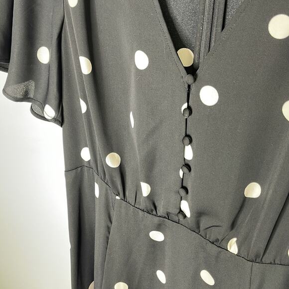 ANN TAYLOR Black Polka Dot Flutter Sleeve Midi / Maci A Line Dress Size 4 - Picture 2 of 9